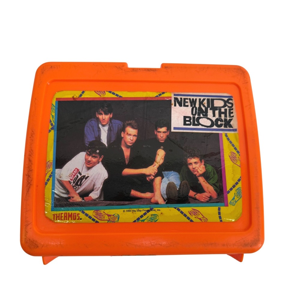 Vintage 1990 New Kids On The Block NKOTB Lunch Box Thermos Orange‎ Step By Step